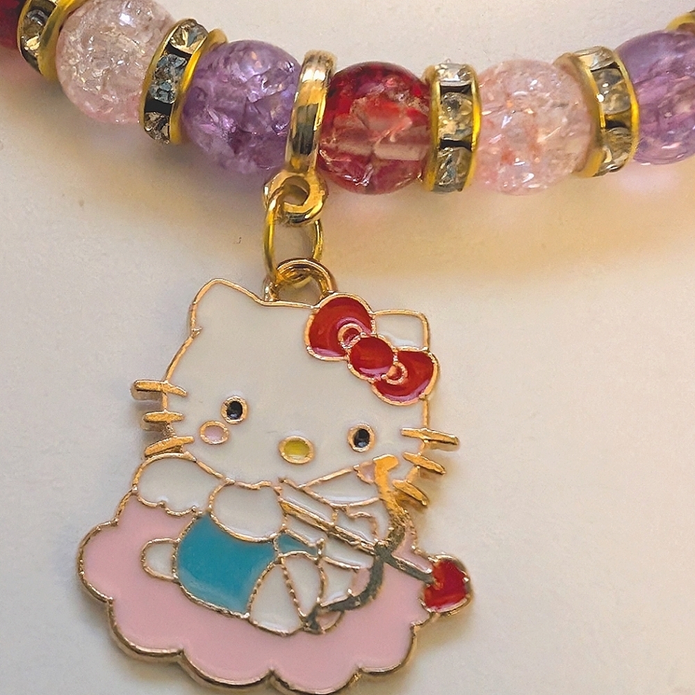 Handmade Glass Kawaii Hello Kitty Beaded Charm Bracelet - Picture 3 of 7